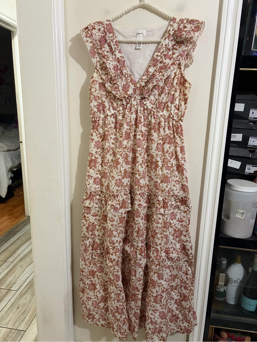 Japna Cream Maxi Dress with Dusty Rose Floral Print